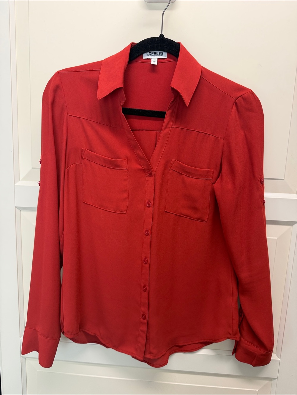 Express Red Button-Front Collared Blouse